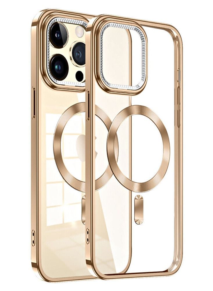 Color Fans Slim Magnetic Clear Phone Case MagSafe Cover For iPhone 13 Pro 6.1 inch Gold