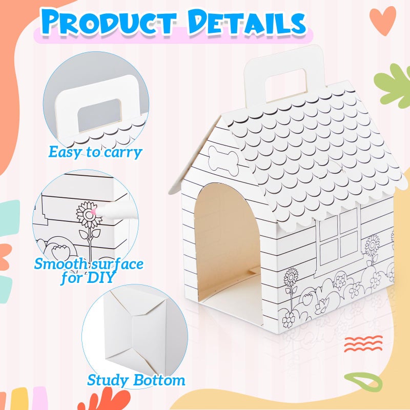 ShinyRelief 24 Pcs Dog Party Favors Boxes Dog House Shaped Treat Gift Boxes with Holes Foldable with Handle for Christmas Puppy Pet Adoption Kid DIY Crafting Birthday (Pre-drawn Style) - Image 3