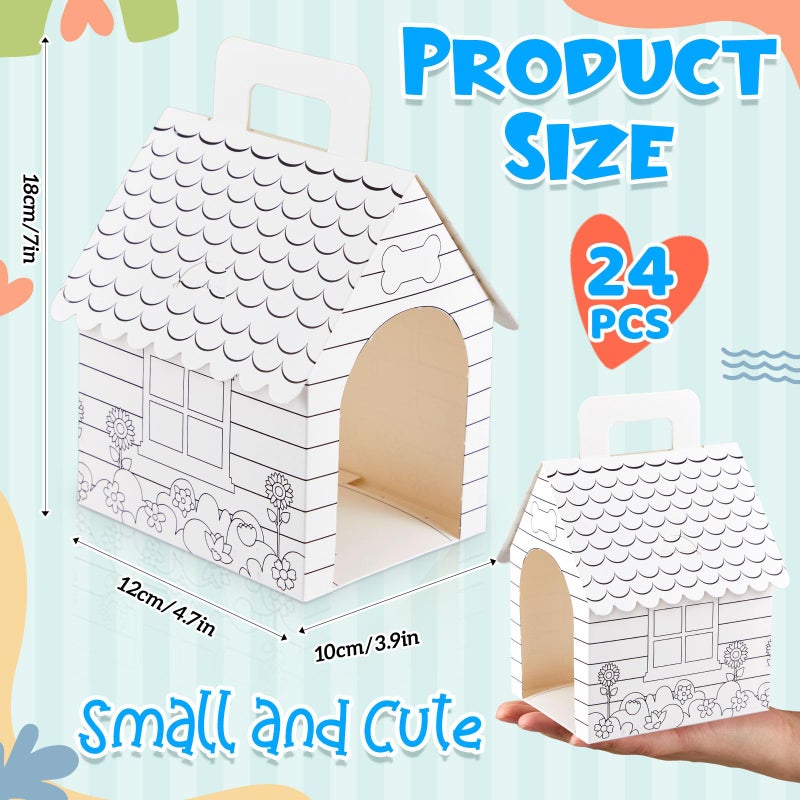 ShinyRelief 24 Pcs Dog Party Favors Boxes Dog House Shaped Treat Gift Boxes with Holes Foldable with Handle for Christmas Puppy Pet Adoption Kid DIY Crafting Birthday (Pre-drawn Style) - Image 2