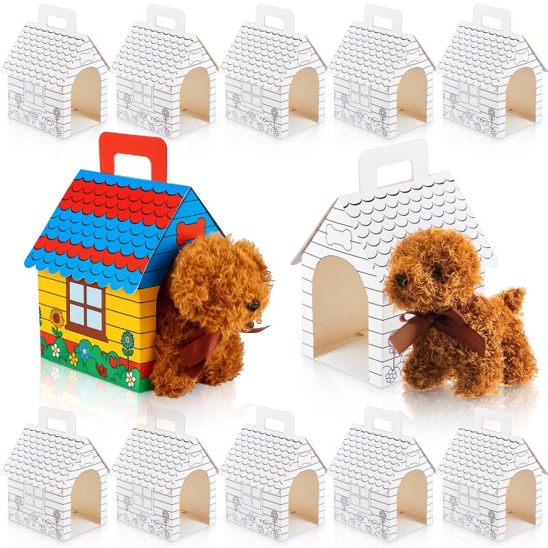 ShinyRelief 24 Pcs Dog Party Favors Boxes Dog House Shaped Treat Gift Boxes with Holes Foldable with Handle for Christmas Puppy Pet Adoption Kid DIY Crafting Birthday (Pre-drawn Style) - Image 1