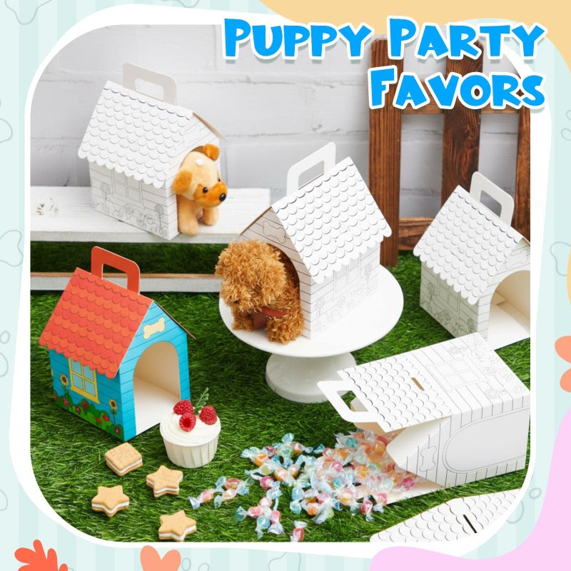 ShinyRelief 24 Pcs Dog Party Favors Boxes Dog House Shaped Treat Gift Boxes with Holes Foldable with Handle for Christmas Puppy Pet Adoption Kid DIY Crafting Birthday (Pre-drawn Style) - Image 5