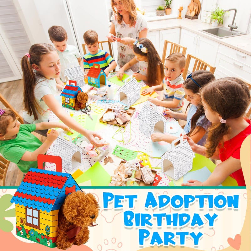 ShinyRelief 24 Pcs Dog Party Favors Boxes Dog House Shaped Treat Gift Boxes with Holes Foldable with Handle for Christmas Puppy Pet Adoption Kid DIY Crafting Birthday (Pre-drawn Style) - Image 4