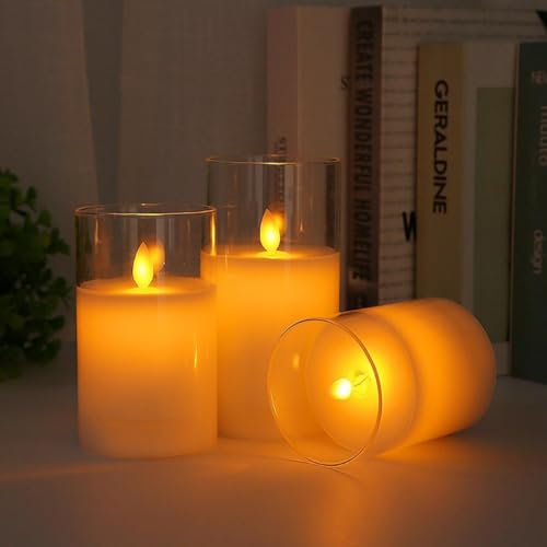 DECOVAA Flameless LED Pillar Candles Set of 3, Battery Operated Acrylic Glass Candles, Real Wax Look, Flickering LED Flame Light, Perfect for Home, Festive, Wedding, Diwali, and Party Decor - Image 3