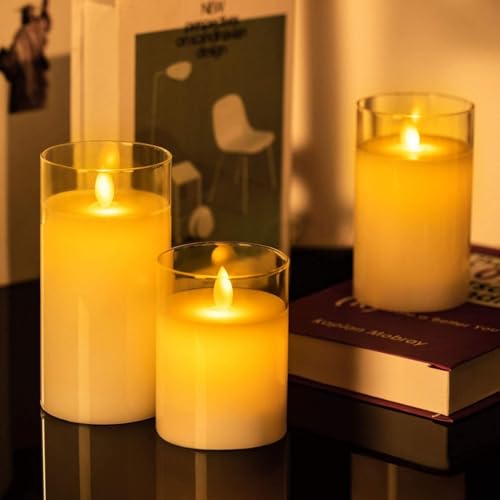 DECOVAA Flameless LED Pillar Candles Set of 3, Battery Operated Acrylic Glass Candles, Real Wax Look, Flickering LED Flame Light, Perfect for Home, Festive, Wedding, Diwali, and Party Decor - Image 2
