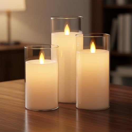 DECOVAA Flameless LED Pillar Candles Set of 3, Battery Operated Acrylic Glass Candles, Real Wax Look, Flickering LED Flame Light, Perfect for Home, Festive, Wedding, Diwali, and Party Decor - Image 5