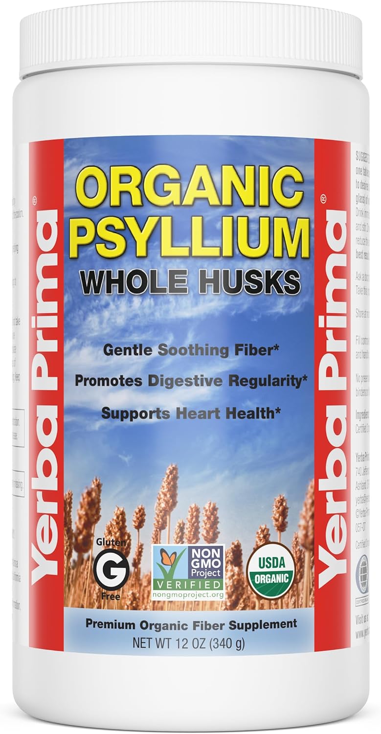 Yerba Prima Organic Psyllium Whole Husks 12 oz  Natural Dietary Fiber Supplement Non GMO Gluten Free Keto and Vegan Friendly for Regularity Support Unflavored - Image 1