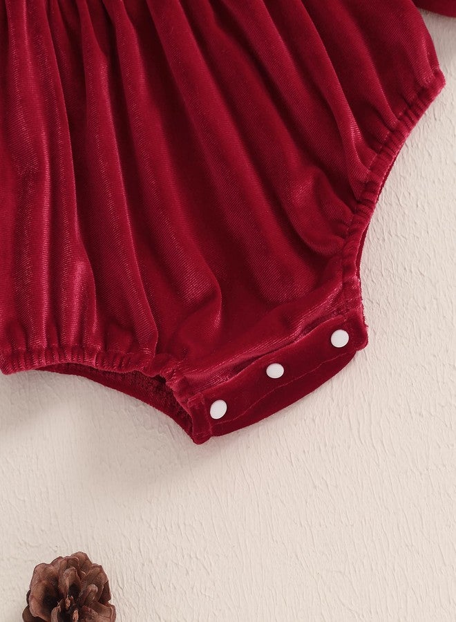 Thorn Tree Newborn Baby Girls Christmas Clothes Long Sleeve Velvet Ruffle Romper& Headband Fall Winter Outfits (Red, 0-3 Months) - Image 5