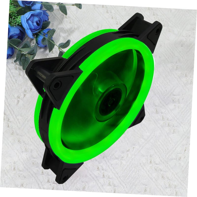 مروحة كمبيوتر خضراء RGB بتصميم ثنائي الفتحة، مروحة تبريد صامتة مقاس 12×12×2.5 سم لحالات سطح المكتب ووحدة المعالجة المركزية - Image 3