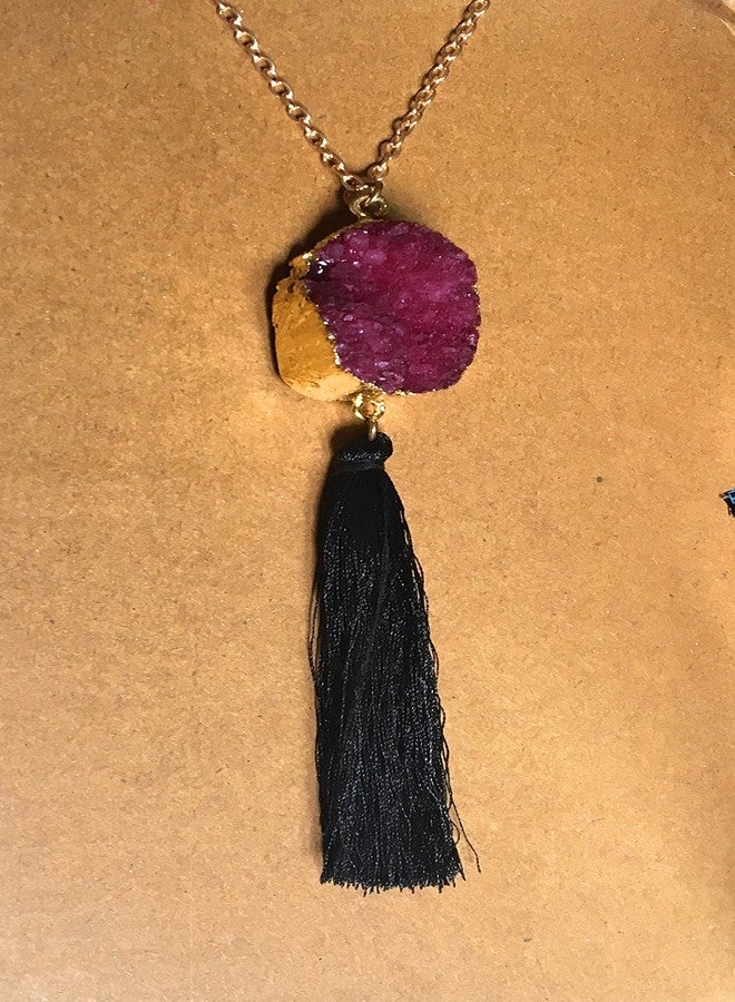 Glitz Beads Jewellery Long Tassel Necklace Set for Women (Black) - Image 3