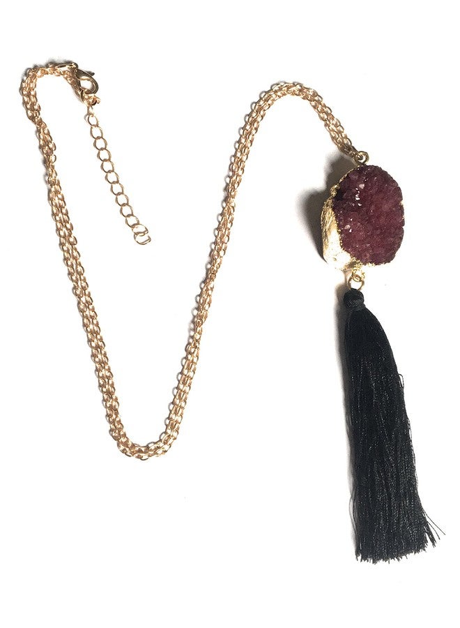 Glitz Beads Jewellery Long Tassel Necklace Set for Women (Black) - Image 2