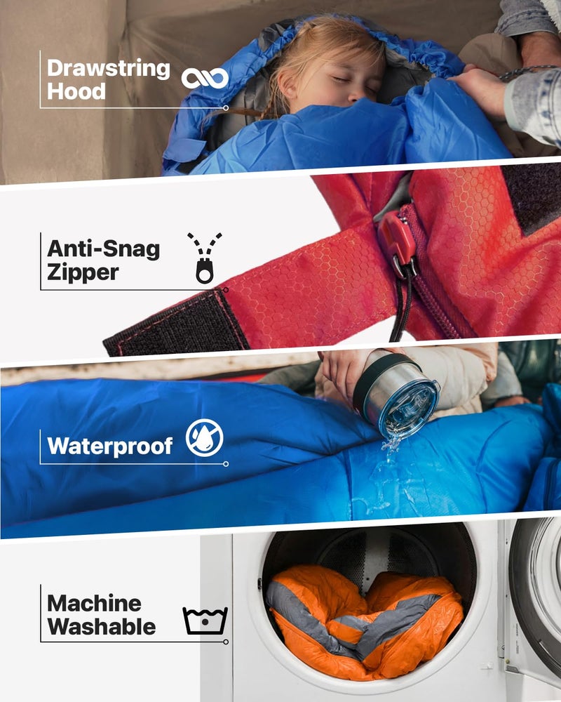 MalloMe Sleeping Bags for Adults Cold Weather & Warm - Backpacking Camping Sleeping Bag for Kids 10-12, Girls, Boys - Lightweight Compact Camping Essentials Gear Accessories Hiking Sleep Must Haves - Image 4