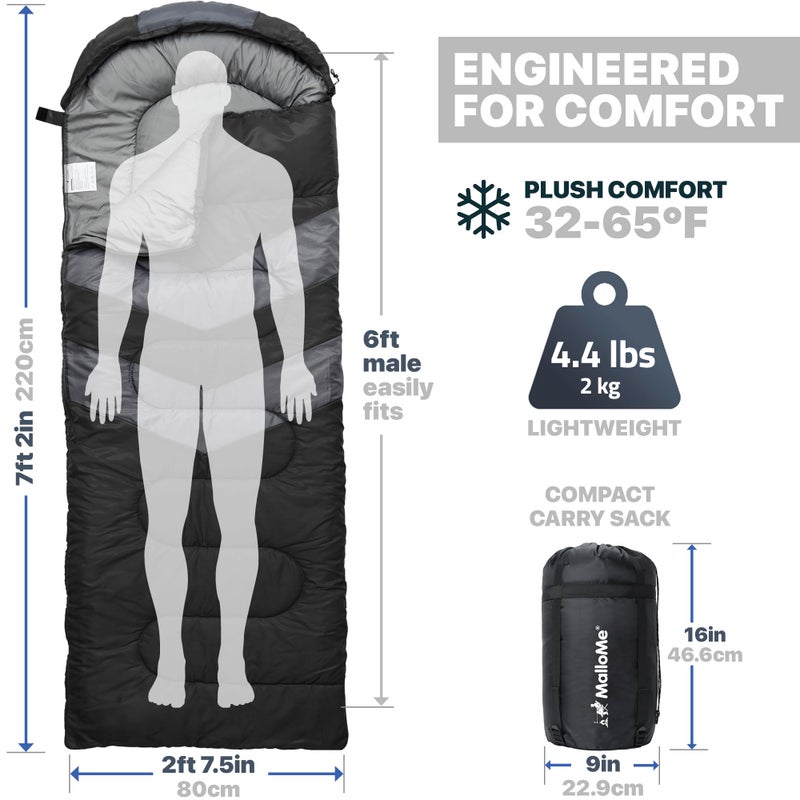 MalloMe Sleeping Bags for Adults Cold Weather & Warm - Backpacking Camping Sleeping Bag for Kids 10-12, Girls, Boys - Lightweight Compact Camping Essentials Gear Accessories Hiking Sleep Must Haves - Image 2