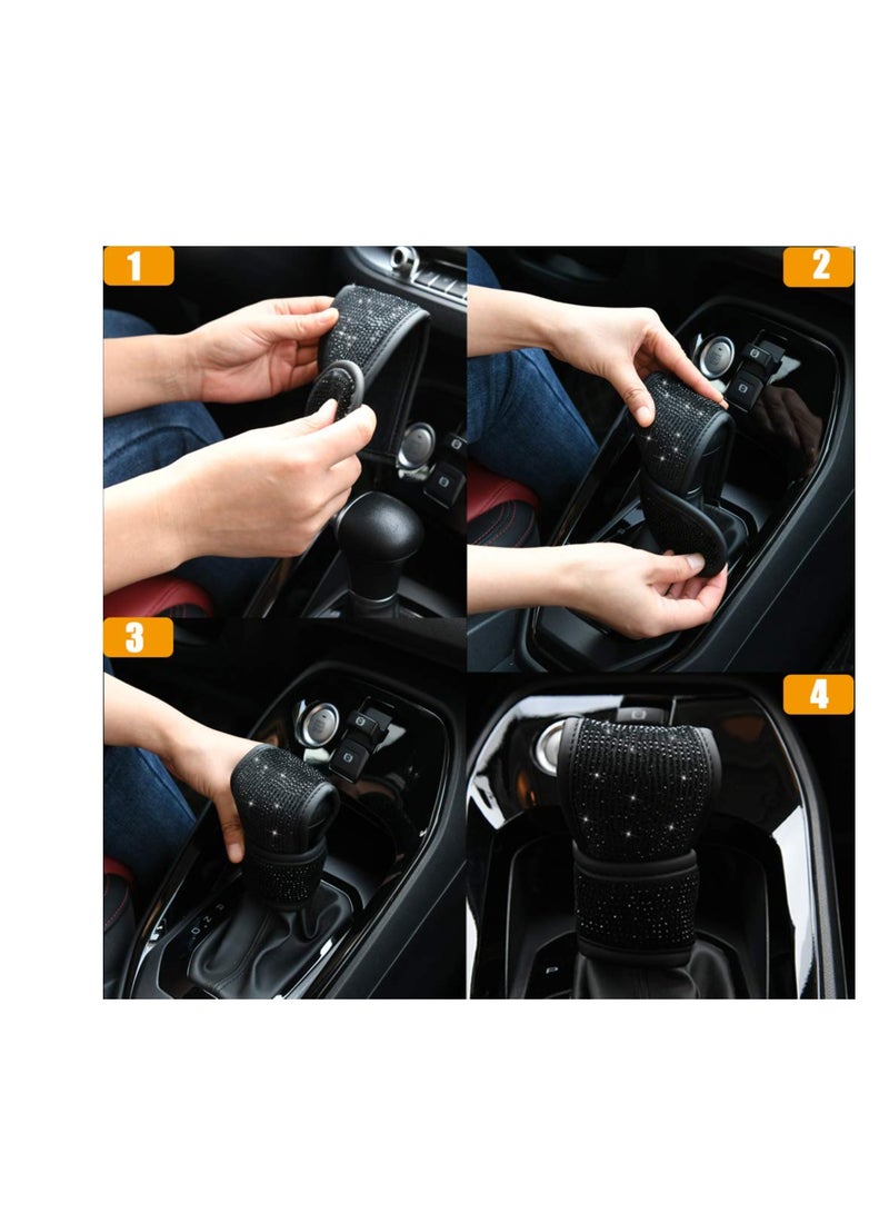 Soft Velvet Seat Belt Shoulder Pads with Bling Rhinestones, Comfortable Driving Accessories, Crystal Handbrake Cover, and Bling Ring Set - 4 Pack Universal Fit for Women. - Image 5