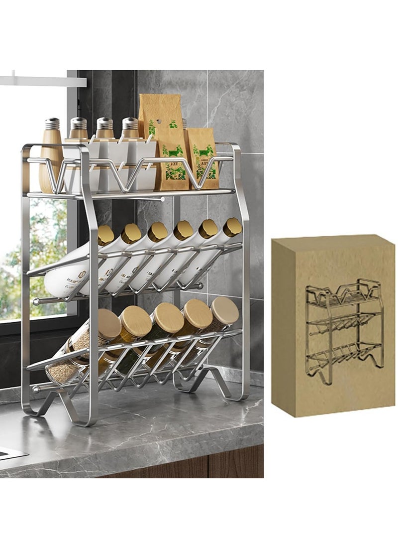 TYCOM Spice Rack Kitchen Shelf Organizer Countertop 3 Tier Large Standing Seasoning Rack for Storage Spice Kitchen Spice Organizer Spice Holder with Angled 3 Tier Silver.  - Image 1