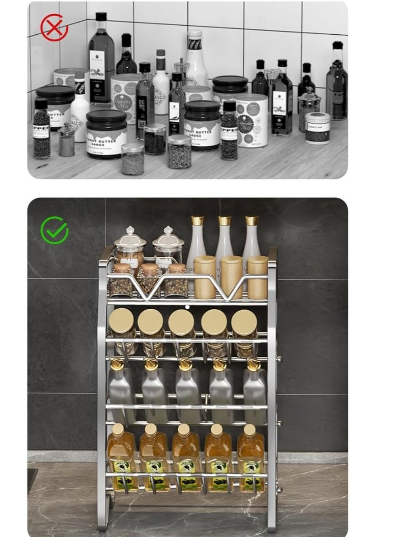TYCOM Spice Rack Kitchen Shelf Organizer Countertop 3 Tier Large Standing Seasoning Rack for Storage Spice Kitchen Spice Organizer Spice Holder with Angled 3 Tier Silver.  - Image 3