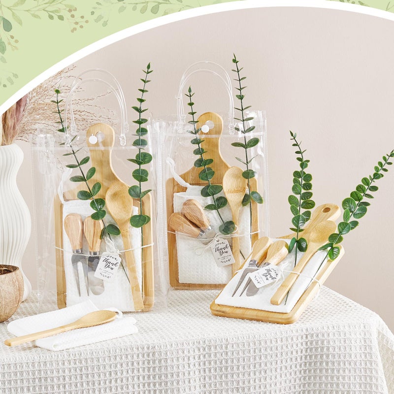 Rigibright 55Pcs Baby Shower Prizes for Game Winners 6 Sets Bamboo Cheese Board Spoon Fork Butter Spreaders Plaid Towel Thank You Card and Gift Bags for Baby Shower Wedding Bridal Shower Favors - Image 5