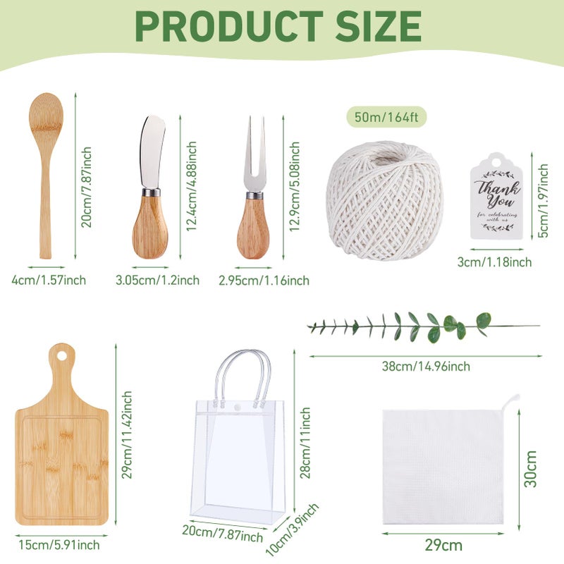 Rigibright 55Pcs Baby Shower Prizes for Game Winners 6 Sets Bamboo Cheese Board Spoon Fork Butter Spreaders Plaid Towel Thank You Card and Gift Bags for Baby Shower Wedding Bridal Shower Favors - Image 3