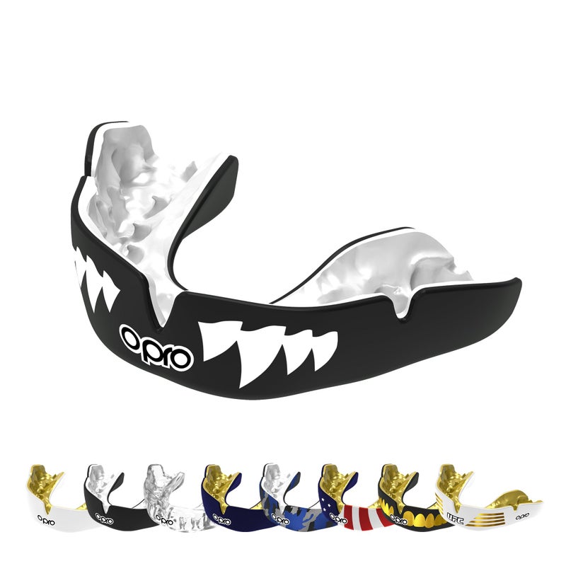 OPRO Instant Custom-Fit Mouth Guard, Dentist-Level Comfort, Protection & Fit - Moldable Mouthguard for Football, Boxing, Rugby, MMA, BJJ, UFC Mouth Piece- Includes Mouth Guard Case (Black Jaws, Adult) - Image 1