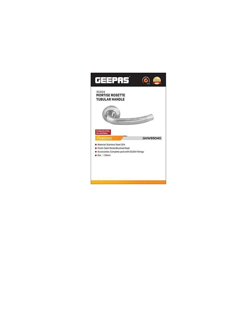 GEEPAS Geepas GHW65040 Mortise Rosette Tubular Handle 19mm - Door Handles | Firm Grasp | Rotate Door Lock | Interior | Satin Nickel Finish | 304 Stainless Steel | Premium Quality for All Internal Doors  - Image 2