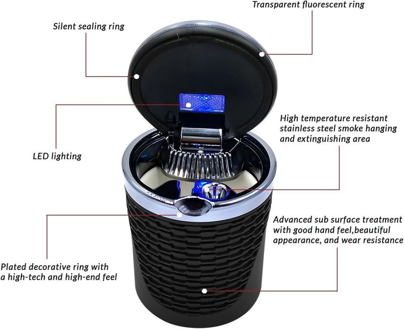 Multifunctional Car Ashtray with LED Light and Sealing Lid – Portable Cup Holder Ashtray, High Temperature Resistant Smokeless Car Ashtray with Removable Tray, Stylish Car Interior Ashtray for Car, Home and Outdoor Use - Image 3