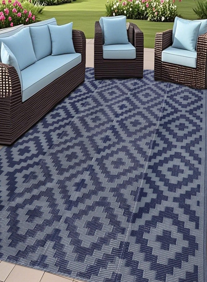 SAND MINE Reversible Mats, Plastic Straw Rug, Modern Area Rug, Large Floor Mat and Rug for Outdoors, RV, Patio, Backyard, Deck, Picnic, Beach, Trailer, Camping (5' x 8', Blue Grey Lattice) - Image 1