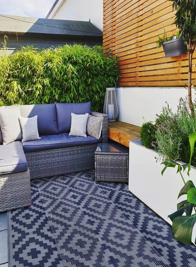 SAND MINE Reversible Mats, Plastic Straw Rug, Modern Area Rug, Large Floor Mat and Rug for Outdoors, RV, Patio, Backyard, Deck, Picnic, Beach, Trailer, Camping (5' x 8', Blue Grey Lattice) - Image 5