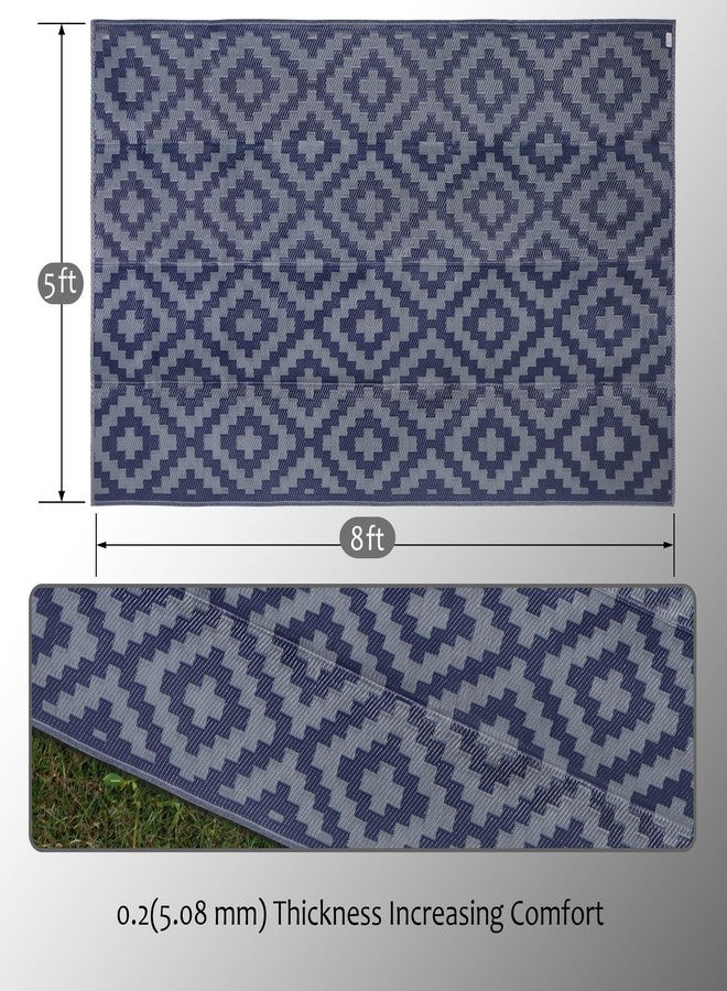 SAND MINE Reversible Mats, Plastic Straw Rug, Modern Area Rug, Large Floor Mat and Rug for Outdoors, RV, Patio, Backyard, Deck, Picnic, Beach, Trailer, Camping (5' x 8', Blue Grey Lattice) - Image 3