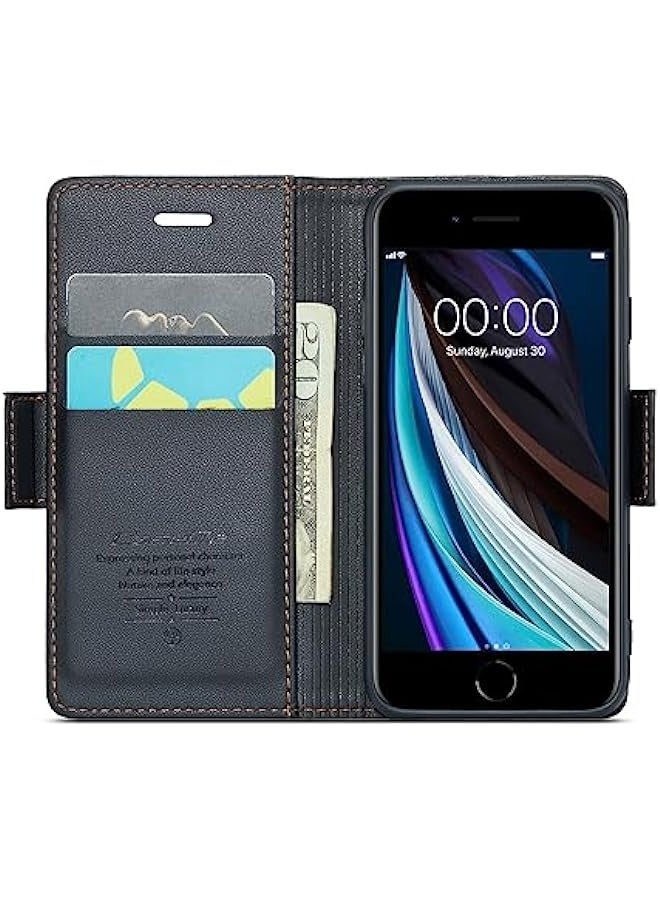 RFID Blocking Case with Card Holder for iPhone 6\/7\/8\/SE2\/SE3 - Durable Leather Flip Case, Kickstand, Magnetic Closure, Shockproof - Black - Image 2