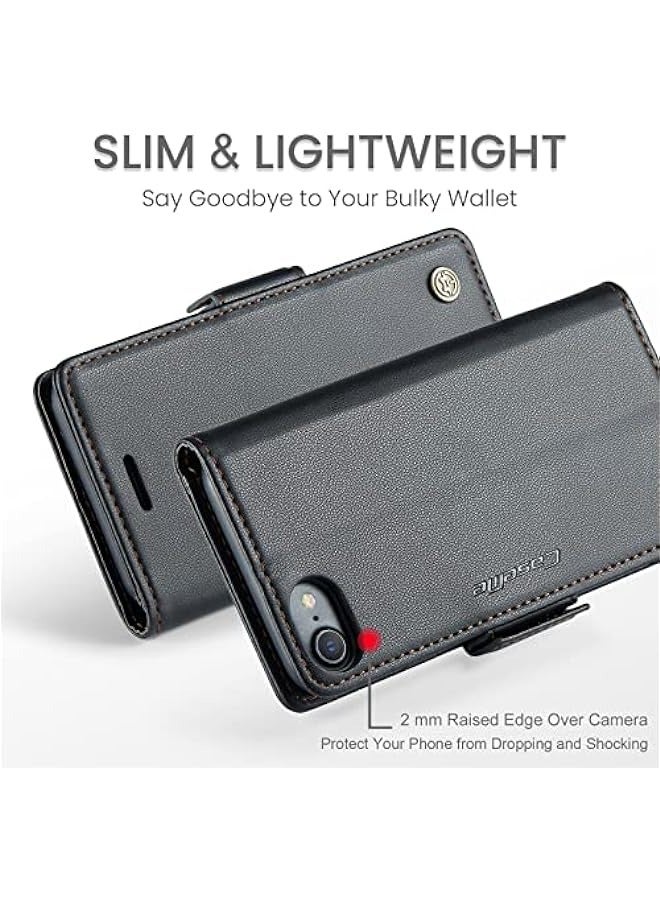 RFID Blocking Case with Card Holder for iPhone 6\/7\/8\/SE2\/SE3 - Durable Leather Flip Case, Kickstand, Magnetic Closure, Shockproof - Black - Image 3