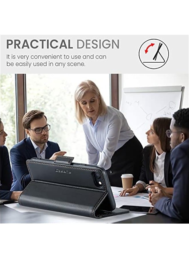 RFID Blocking Case with Card Holder for iPhone 6\/7\/8\/SE2\/SE3 - Durable Leather Flip Case, Kickstand, Magnetic Closure, Shockproof - Black - Image 4