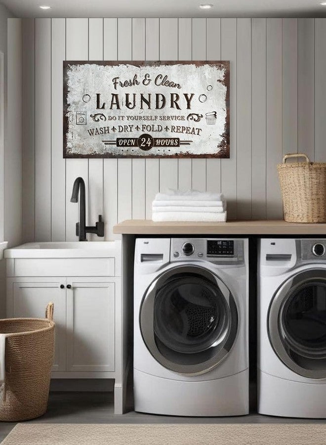 IPIC - Rustic Laundry Sign Wash Dry Fold Repeat, Canvas Print Wall Art for Family Laundry Room, Farmhouse Style Wall Decor For Home Decoration - Image 4