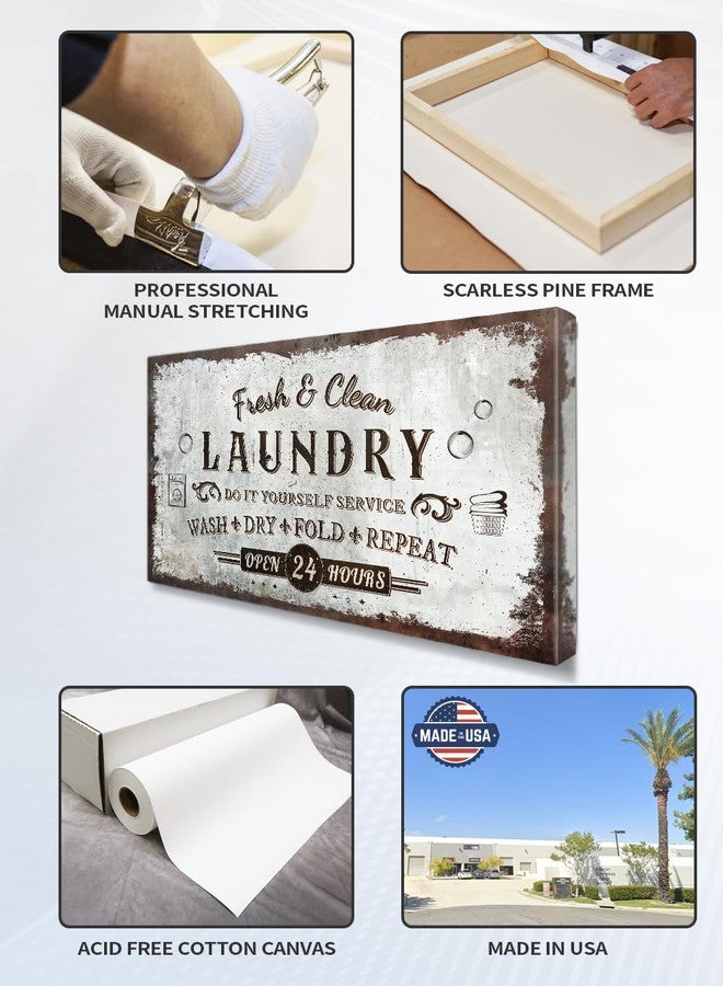 IPIC - Rustic Laundry Sign Wash Dry Fold Repeat, Canvas Print Wall Art for Family Laundry Room, Farmhouse Style Wall Decor For Home Decoration - Image 5