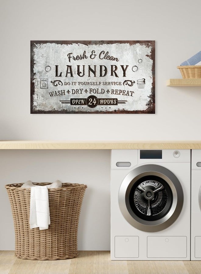 IPIC - Rustic Laundry Sign Wash Dry Fold Repeat, Canvas Print Wall Art for Family Laundry Room, Farmhouse Style Wall Decor For Home Decoration - Image 3