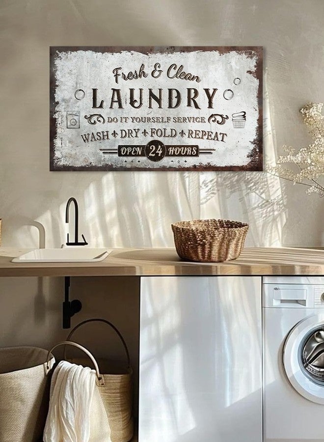IPIC - Rustic Laundry Sign Wash Dry Fold Repeat, Canvas Print Wall Art for Family Laundry Room, Farmhouse Style Wall Decor For Home Decoration - Image 2