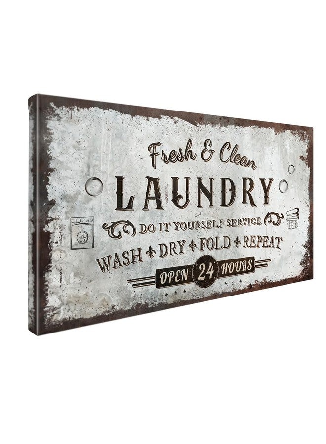 IPIC - Rustic Laundry Sign Wash Dry Fold Repeat, Canvas Print Wall Art for Family Laundry Room, Farmhouse Style Wall Decor For Home Decoration - Image 1