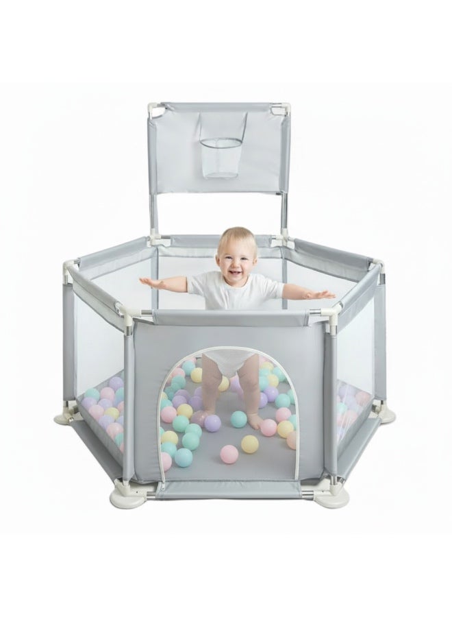 ساحة لعب للأطفال مع 40 كرة بحرية، قفص لعب قابل للطي مزود بحلقة كرة سلة، مناسب للداخل والخارج، مركز لعب آمن للرضع والأطفال الصغار - Image 1