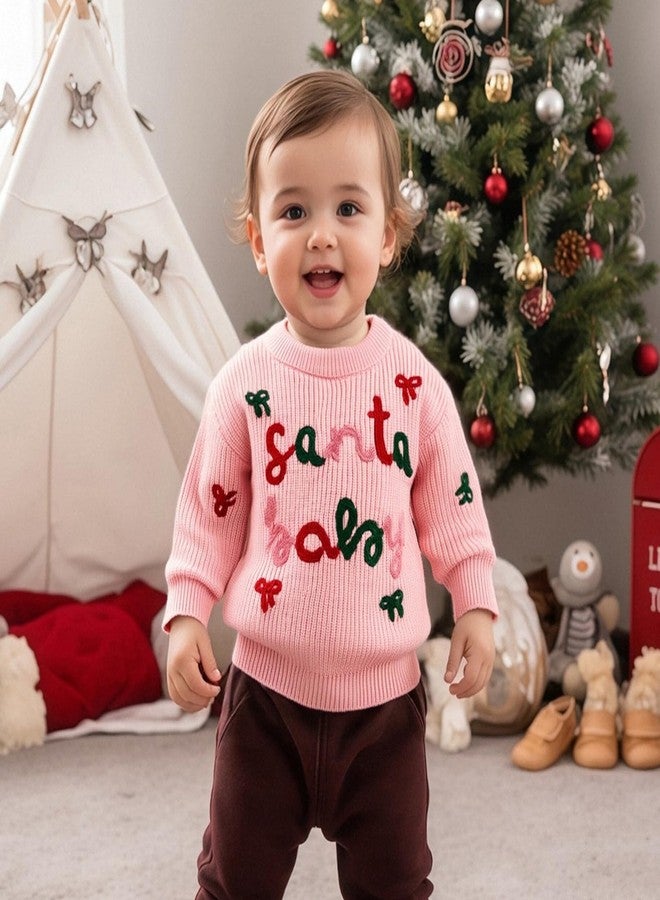 Nyapruwe Baby Girl Boy Christmas Sweater Toddler Knit Sweatshirt Infant Xmas Clothes Fall Winter Pullover Top (Pink Letter Bow, 12-18 Months) - Image 3