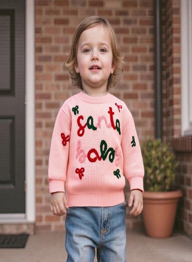 Nyapruwe Baby Girl Boy Christmas Sweater Toddler Knit Sweatshirt Infant Xmas Clothes Fall Winter Pullover Top (Pink Letter Bow, 12-18 Months) - Image 2