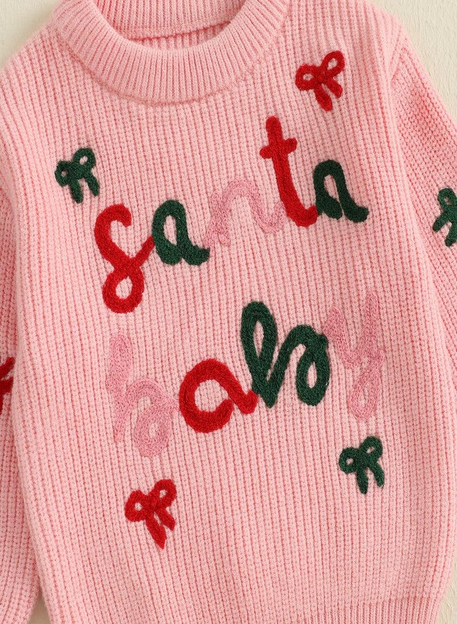 Nyapruwe Baby Girl Boy Christmas Sweater Toddler Knit Sweatshirt Infant Xmas Clothes Fall Winter Pullover Top (Pink Letter Bow, 12-18 Months) - Image 5