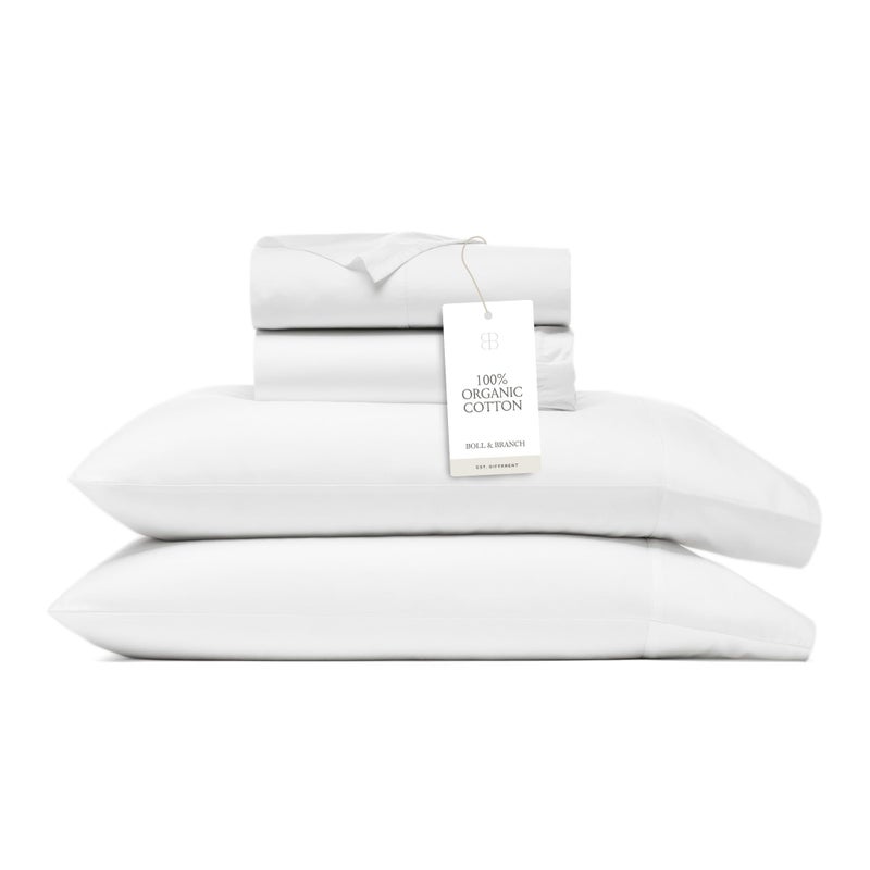 BOLL & BRANCH Signature Hemmed Sheet Set - King + Standard, White - Luxury 100% Organic Cotton - Includes 1 Flat, 1 Fitted, 2 Standard Size Pillowcases - Buttery Soft - Image 5