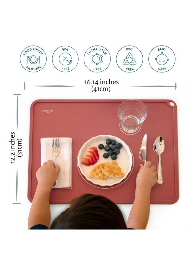 CHAMOS Montessori Placemat for Toddlers - Kids Silicone Mats for Dining Table - Set of 2 - Table Setting Learning (Rose and Grey) - Image 1