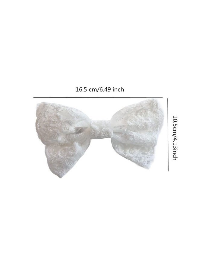 Honkenda White Large Lace Bow Hair Clip For Women Girls Romantic Flower Dot Mesh Spring Clip Hairpin Hair Pins For Wedding Party Date Valentine'S Day Birthday Gift Decor  - Image 3