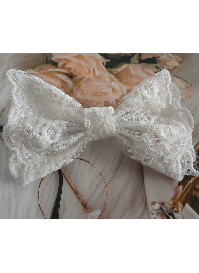 Honkenda White Large Lace Bow Hair Clip For Women Girls Romantic Flower Dot Mesh Spring Clip Hairpin Hair Pins For Wedding Party Date Valentine'S Day Birthday Gift Decor  - Image 4