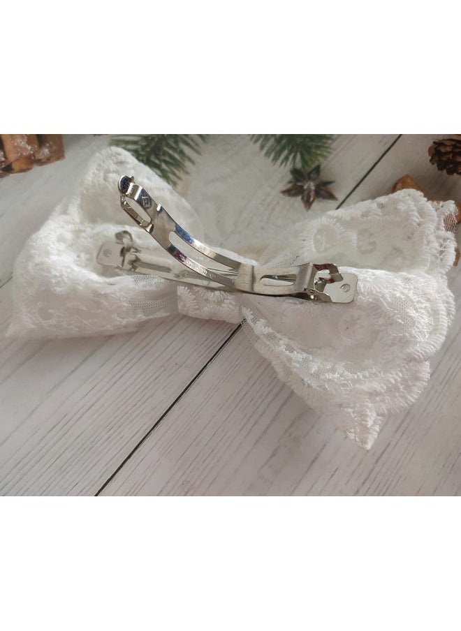 Honkenda White Large Lace Bow Hair Clip For Women Girls Romantic Flower Dot Mesh Spring Clip Hairpin Hair Pins For Wedding Party Date Valentine'S Day Birthday Gift Decor  - Image 5