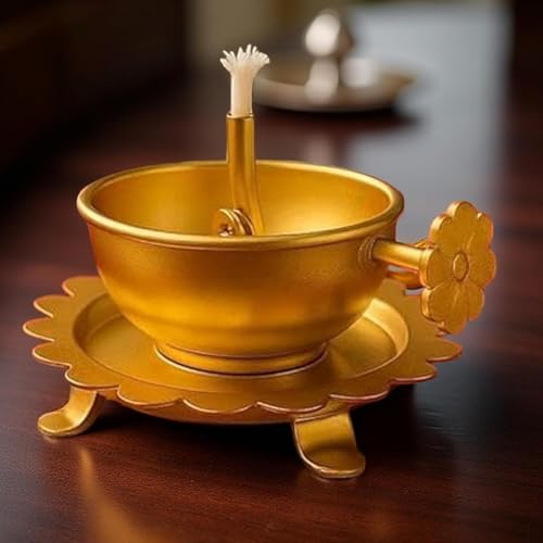 Sanvatsar Traditional Brass Incense Burner, Gold, Decorative Dome Design with Lattice Pattern, Smoke Diffuser for Home (Brass Akhand Jyot Diya) - Image 3