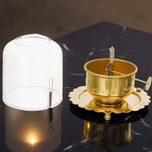 Sanvatsar Traditional Brass Incense Burner, Gold, Decorative Dome Design with Lattice Pattern, Smoke Diffuser for Home (Brass Akhand Jyot Diya) - Image 4