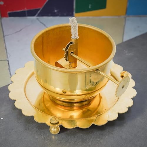Sanvatsar Traditional Brass Incense Burner, Gold, Decorative Dome Design with Lattice Pattern, Smoke Diffuser for Home (Brass Akhand Jyot Diya) - Image 2