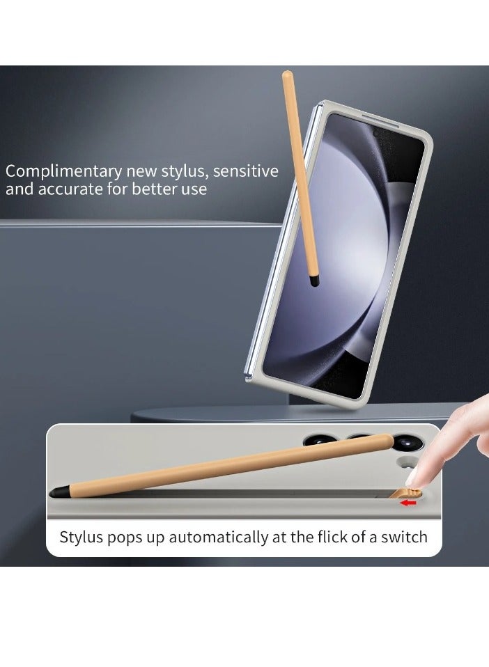 AROAQ Z Fold 6 Protection Case, Lightweight Ultra Thin Silky Liquid PC Bumper Phone Cover, Comfortable Grip Durable Mobile Case With Stylus For Z Fold 6, (1pc, Light Grey) - Image 4