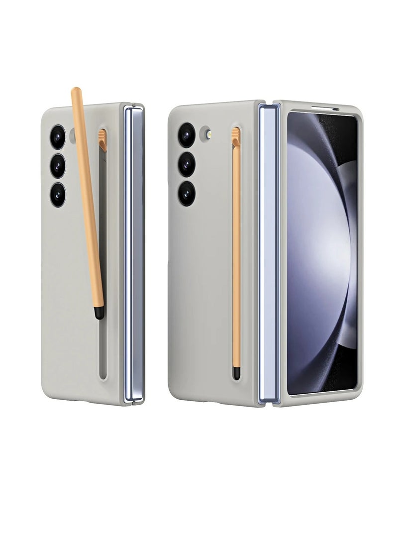 AROAQ Z Fold 6 Protection Case, Lightweight Ultra Thin Silky Liquid PC Bumper Phone Cover, Comfortable Grip Durable Mobile Case With Stylus For Z Fold 6, (1pc, Light Grey) - Image 1