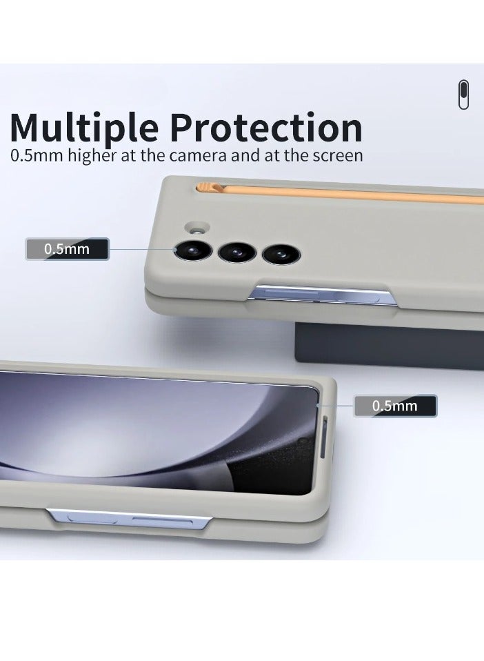 AROAQ Z Fold 6 Protection Case, Lightweight Ultra Thin Silky Liquid PC Bumper Phone Cover, Comfortable Grip Durable Mobile Case With Stylus For Z Fold 6, (1pc, Light Grey) - Image 2